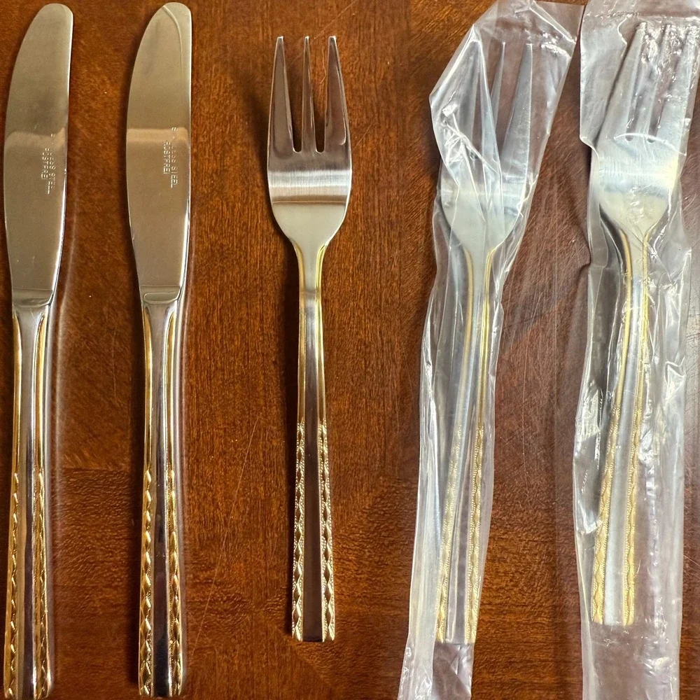 18/8 Rostfrei Stainless‎ Steel Flatware Gold Accent Mixed Lot Knives Forks